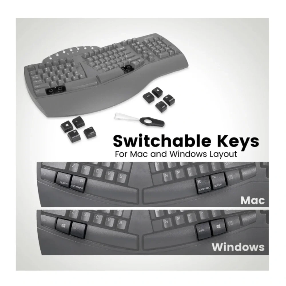 Perixx Wireless Ergonomic Keyboard – PERIBOARD-612B –‎ Dual Bluetooth & 2.4G